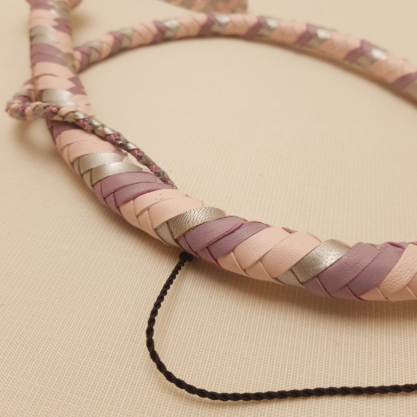 Single Tail Whip - 70 cm braided leather - silver, pink & lilac