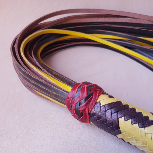 Martinet cuir & knot - 66 cm - marron, jaune & rouge