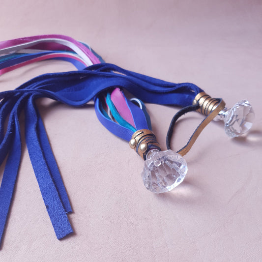 Paire de martinets cuir - 35 cm - bleu & or + bleu, or & rose