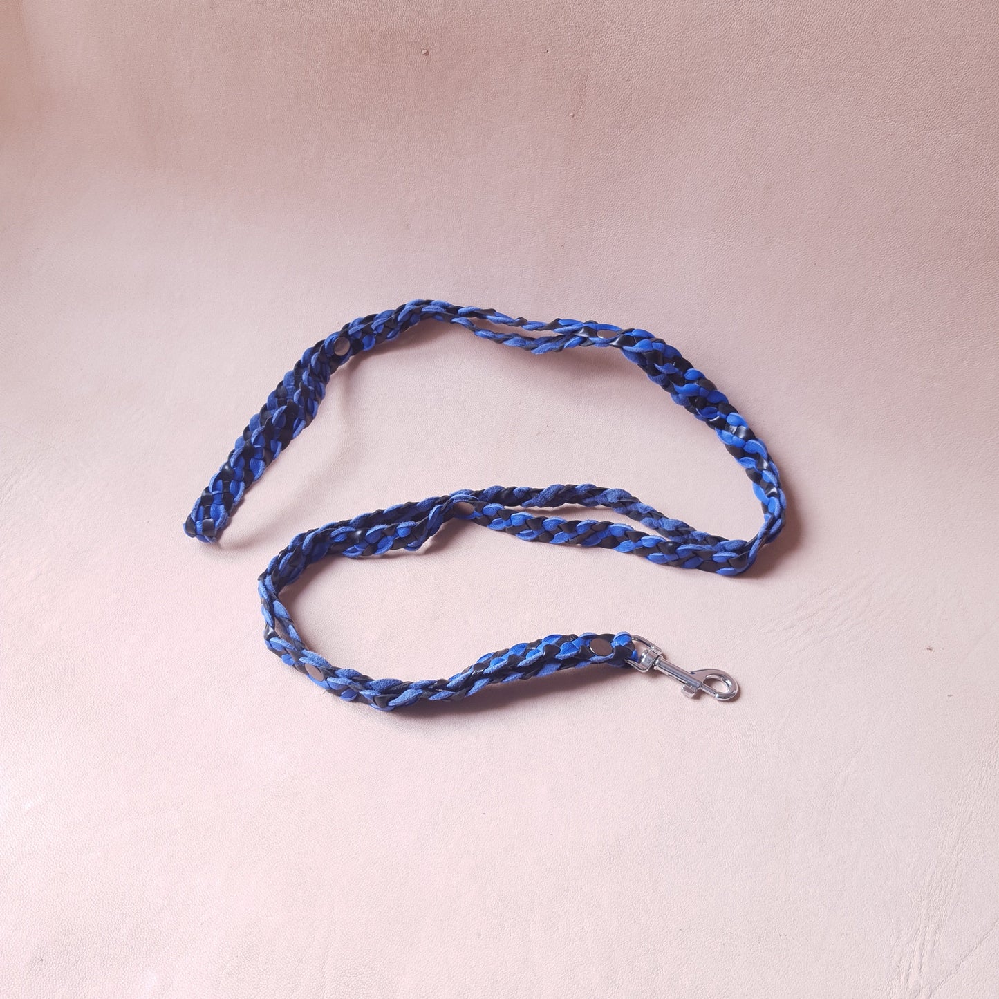 Laisse en cuir - 87 cm - bleue & noire