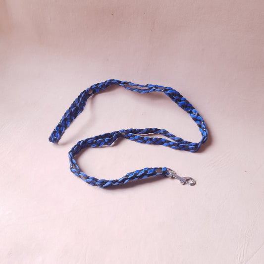 Laisse en cuir - 87 cm - bleue & noire