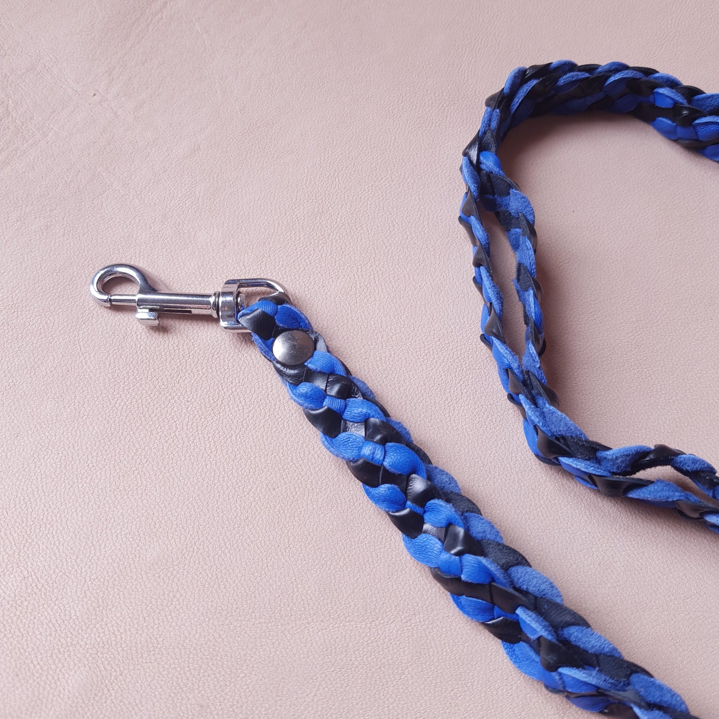 Laisse en cuir - 87 cm - bleue & noire
