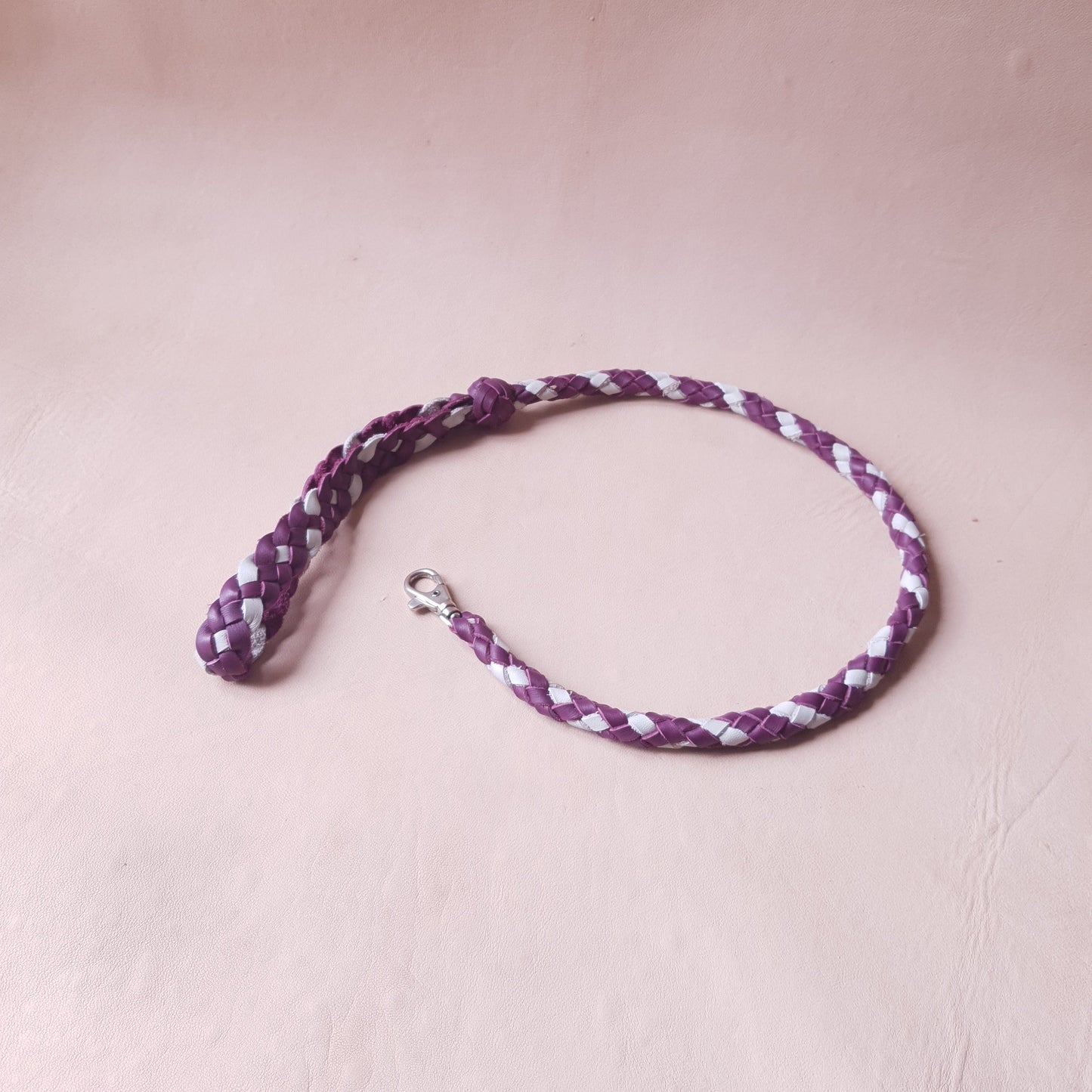 Laisse en cuir - 68 cm - violette & blanche