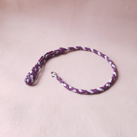 Laisse en cuir - 68 cm - violette & blanche