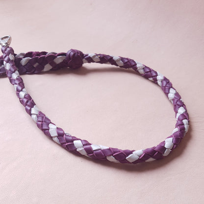 Laisse en cuir - 68 cm - violette & blanche