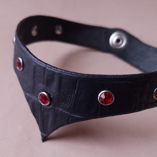 Collier en cuir - 31 cm - noir & rouge