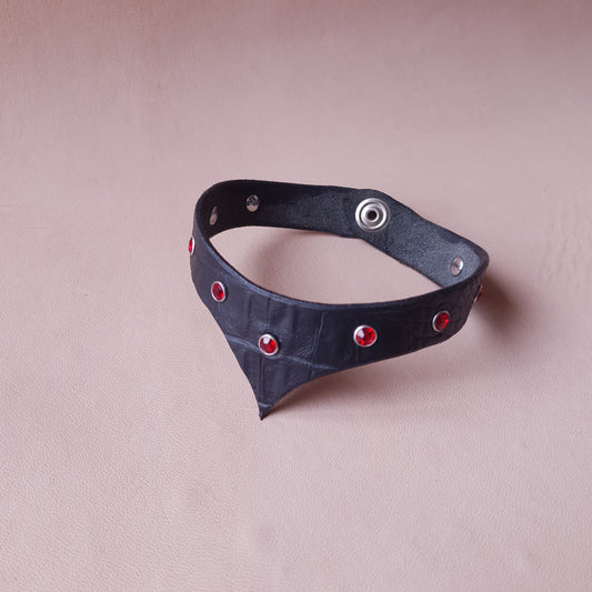 Collier en cuir - 31 cm - noir & rouge
