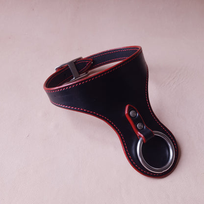 Collier en cuir - 31 cm - noir & rouge