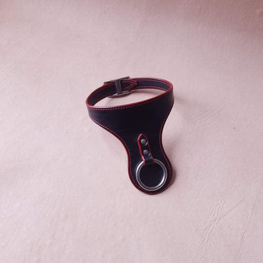 Collier en cuir - 31 cm - noir & rouge