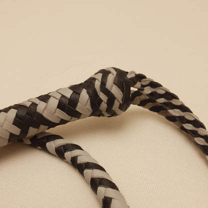 Fouet Single Tail - 126 cm en cuir tressé - noir & gris