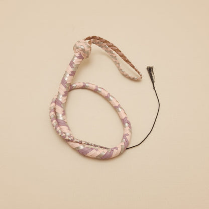 Fouet Single Tail - 70 cm en cuir tressé - argenté, rose & lilas