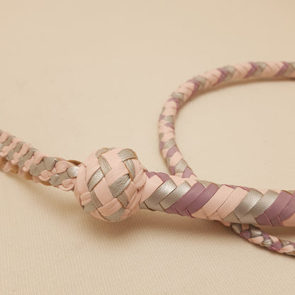 Fouet Single Tail - 70 cm en cuir tressé - argenté, rose & lilas
