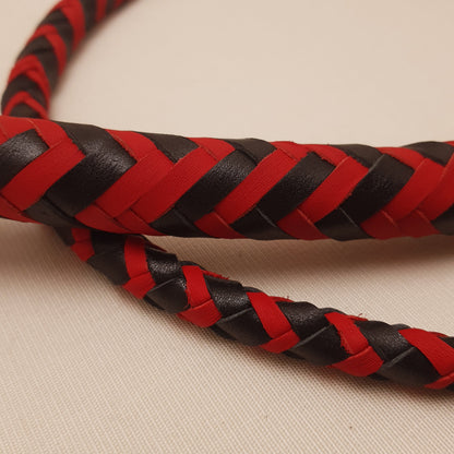 Fouet Single Tail - 90 cm en cuir tressé - rouge & noir