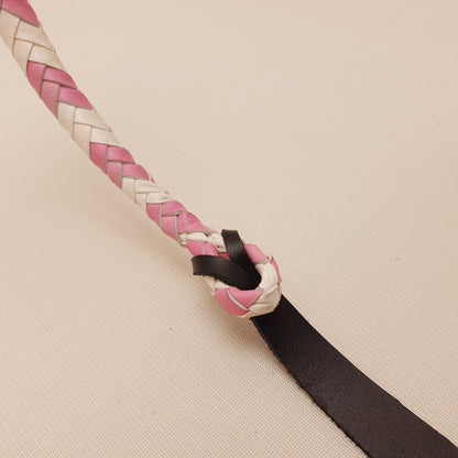 Fouet cravache mexicaine - 45 cm en cuir tressé - rose & blanc