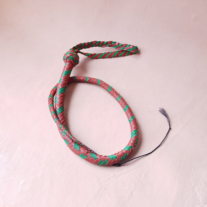 Fouet single tail - 80 cm en cuir tressé - marron & vert
