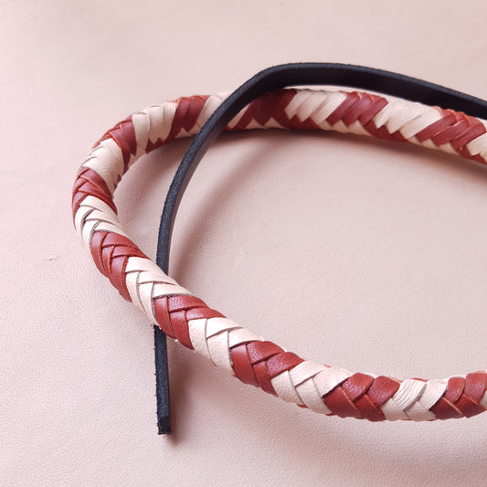 Fouet cravache mexicaine - 60 cm en cuir tressé - beige & marron
