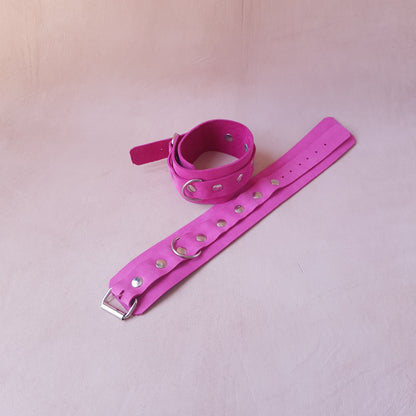 Menottes cuir - 27,5 cm - rose