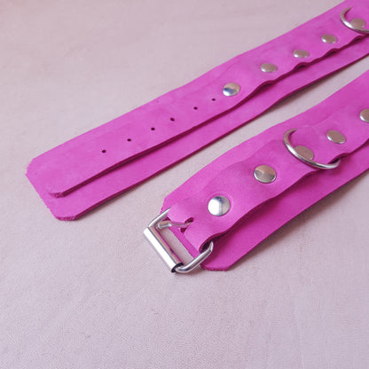 Menottes cuir - 27,5 cm - rose