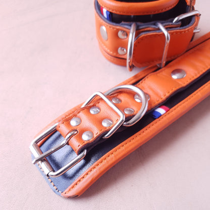 Menottes cuir - 20 cm - orange & noir
