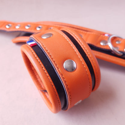 Menottes cuir - 20 cm - orange & noir