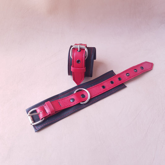 Menottes cuir - 25,5 cm - rouge & noir