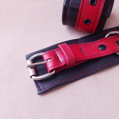 Menottes cuir - 25,5 cm - rouge & noir