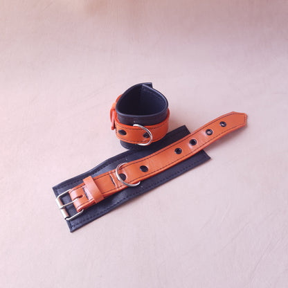 Menottes cuir - 20,5 cm - orange & noir