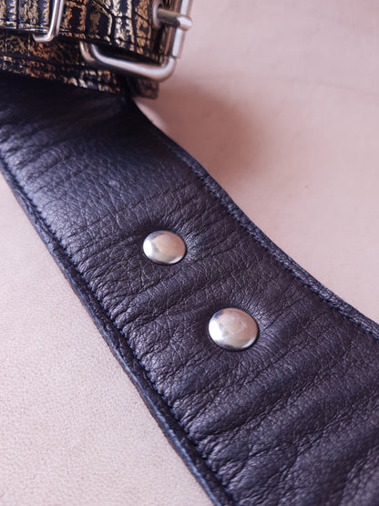 Menottes cuir - 20 cm - or & noir