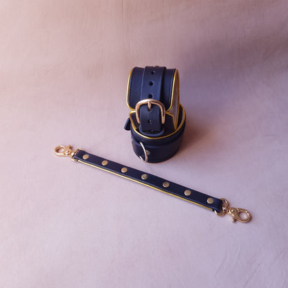 Menottes cuir - 27,5 cm - noir & or