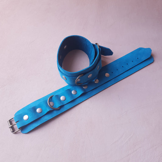 Menottes cuir - 27,5 cm - bleu canard