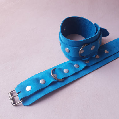 Menottes cuir - 27,5 cm - bleu canard