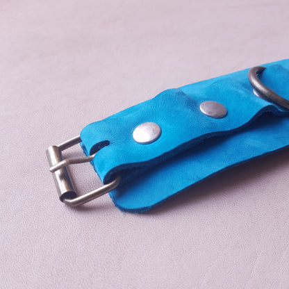 Menottes cuir - 27,5 cm - bleu canard