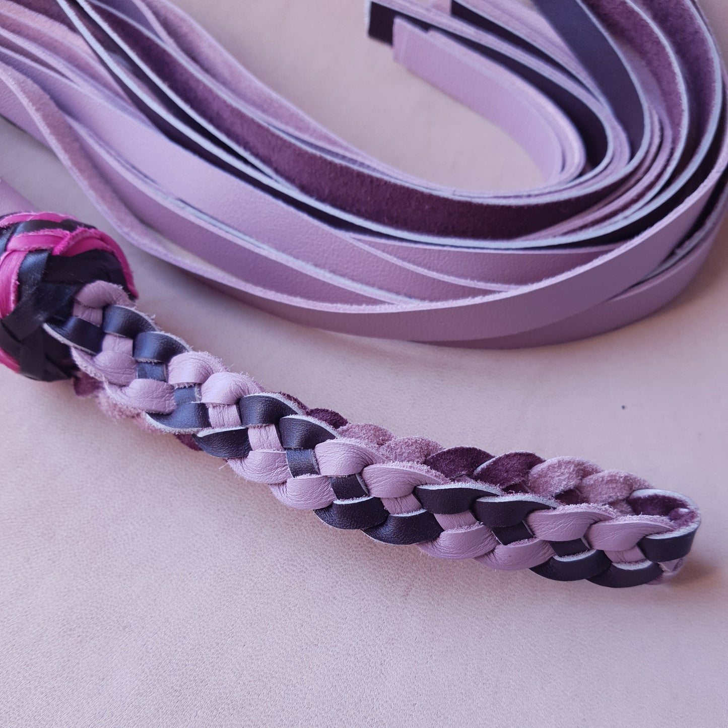 Martinet cuir & knot - 65 cm - rose & marron