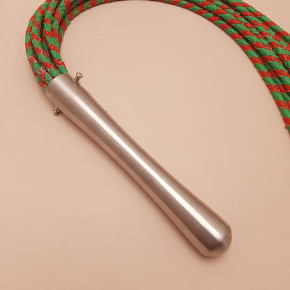 Martinet cat o nine cuir & inox - 67 cm - vert & rouge