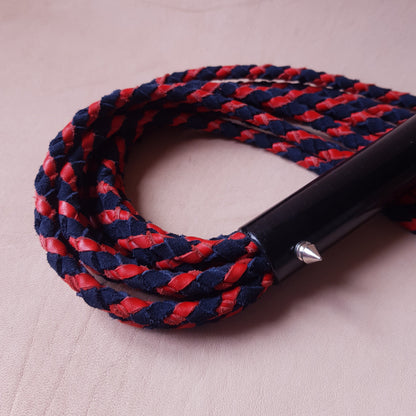 Martinet cat-o-nine cuir & acier - 42 cm - rouge & noir