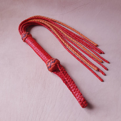 Martinet cat-o-nine cuir tressé - 41 cm - orange & rouge