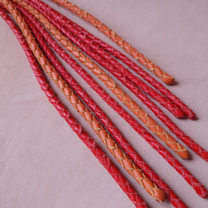 Martinet cat-o-nine cuir tressé - 41 cm - orange & rouge