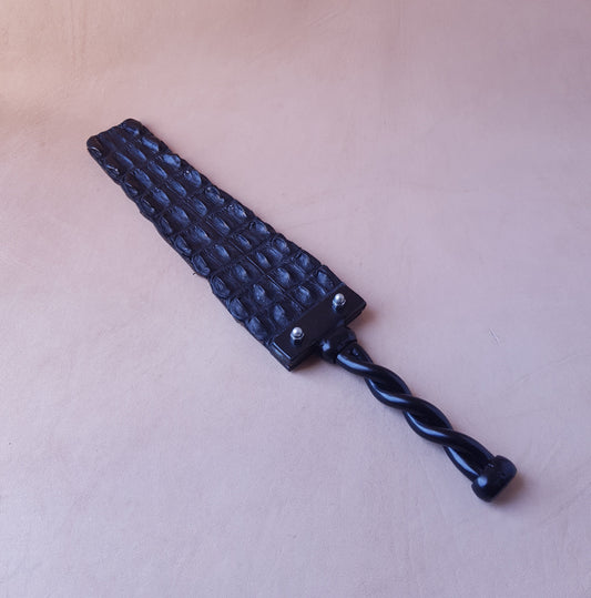 Paddle cuir (caïman) & acier - 42 cm - noir