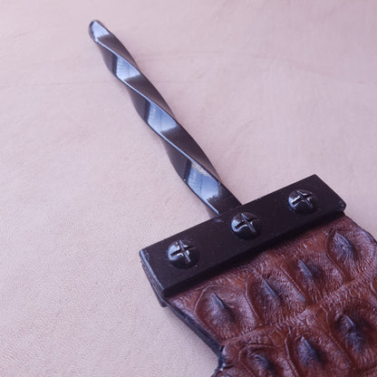 Paddle cuir (caïman) & acier - 41,5 cm - marron